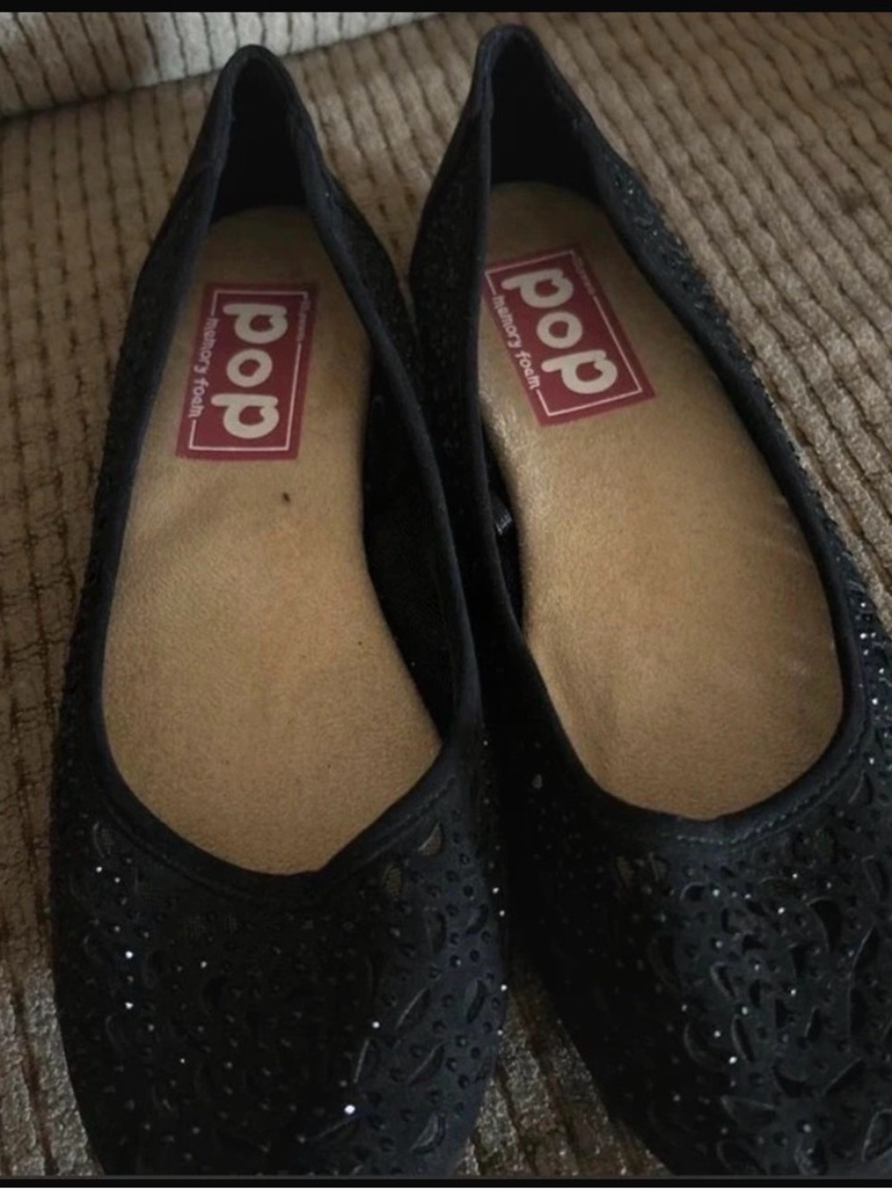 pop Black Sparkle Laser-Cut Ballet Flats